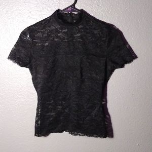 Guess Black turtle neck lacey top